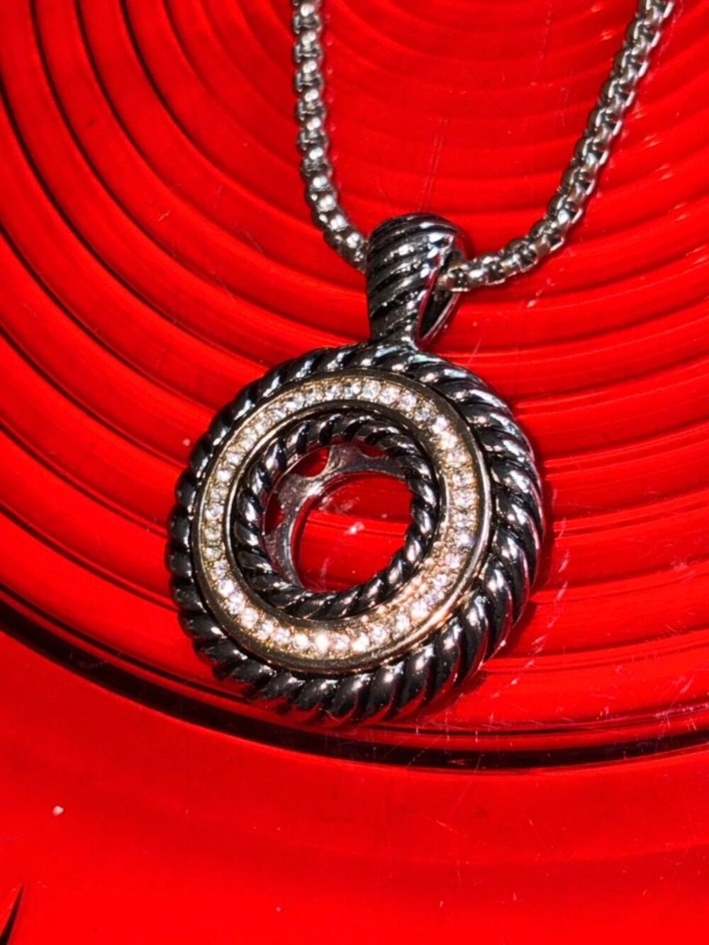 Lia Sophia Two-Tone Cable Pave Crystal Circle Pendant Necklace 22"